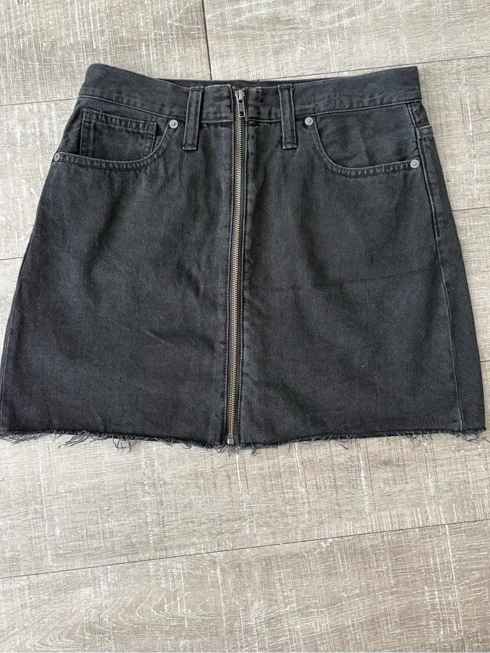 Madewell Black Zip-Front Denim Mini Skirt